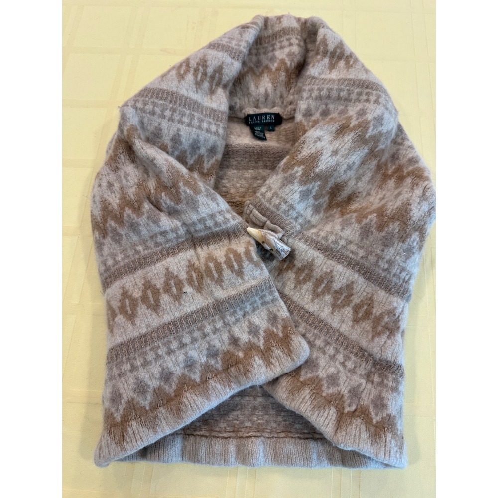 Lauren Ralph Lauren Fair Isle Toggle Vest Lambswool Silk Angora Shawl Collar L